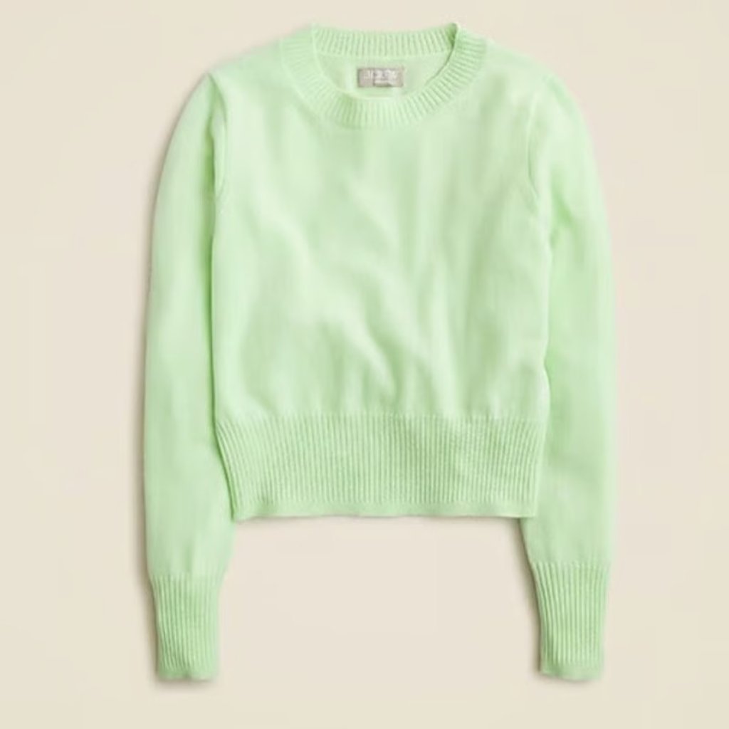 Nwt J.Crew Cashmere Shrunken Crewneck Sweater In Sheer Mint Green Pullover L
